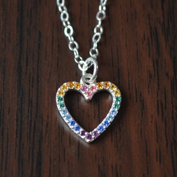 Rainbow Heart Necklace for Girls with Cubic Zirconia - Picture 5 of 10